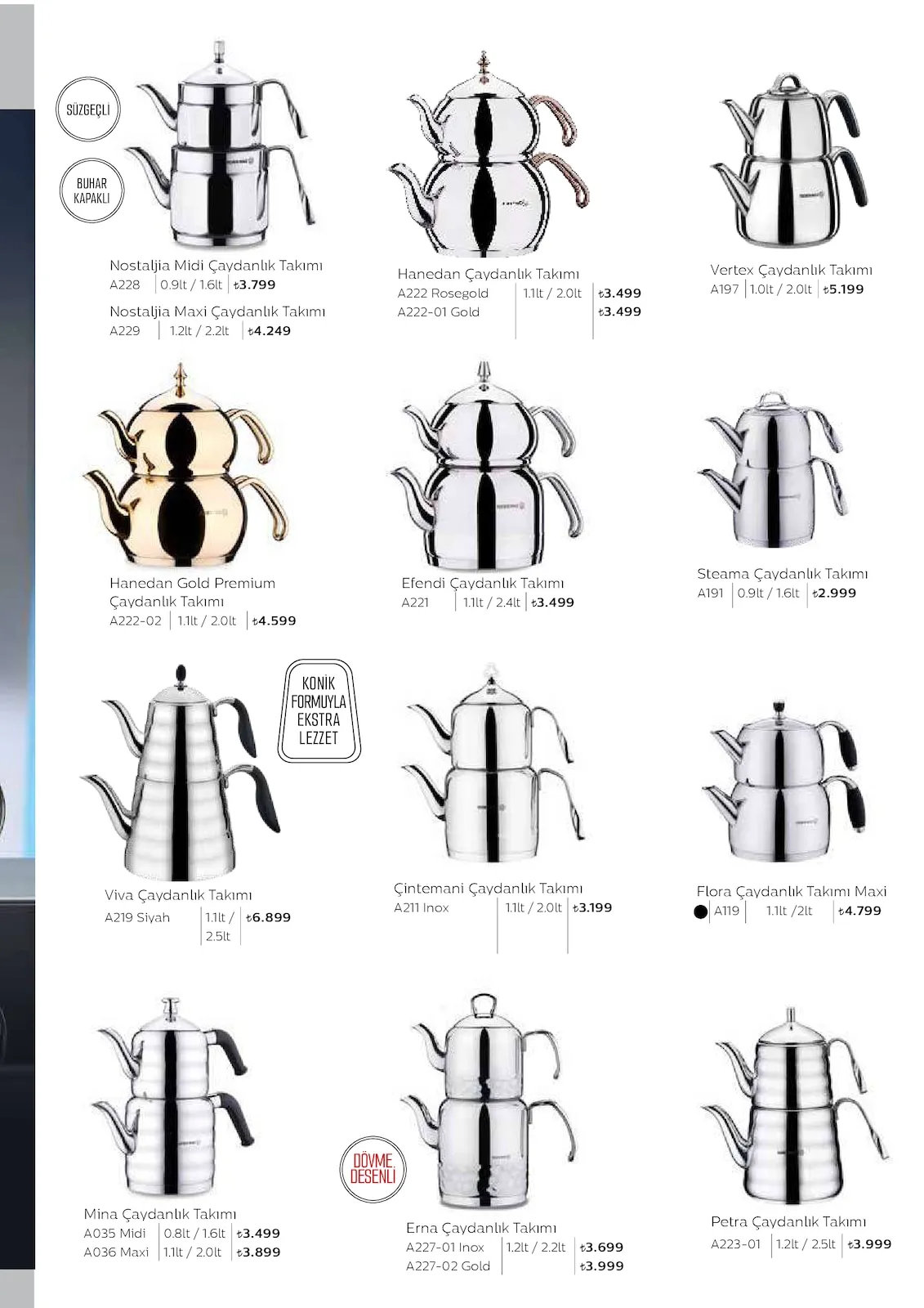 Korkmazstore Korkmazstore 1 Şubat 2026 Aktüel Kataloğu sayfa 31: Erna Çaydanlık Takımı A227-01 Inox 1.2Lt / 2.2Lt, Steama Çaydanlık Takımı A191 0.9Lt / 1.6Lt
