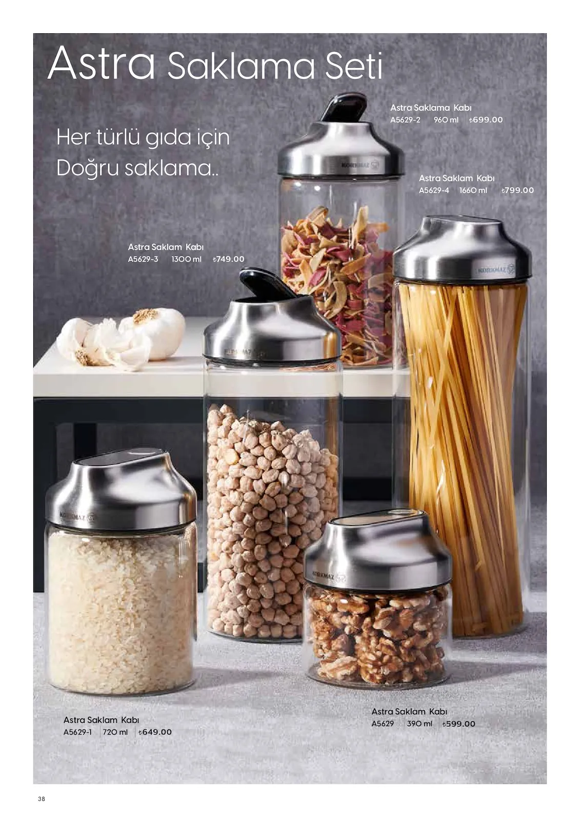 Korkmazstore Korkmazstore 1 Şubat 2026 Aktüel Kataloğu sayfa 38: Astra Saklam Kabı A5629-1 720 Ml, Astra Saklama Kabı A5629-2 960 Ml