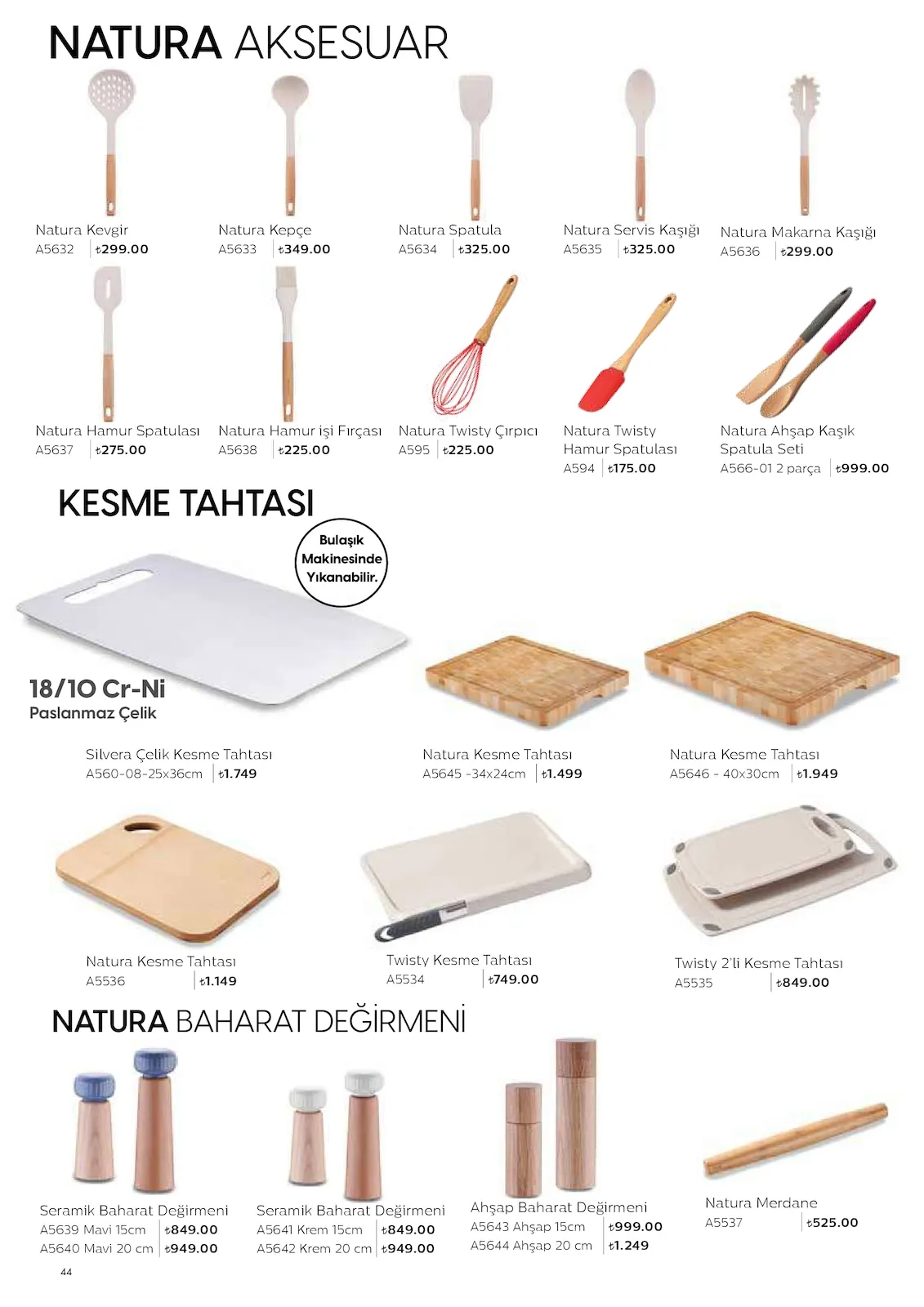 Korkmazstore Korkmazstore 1 Şubat 2026 Aktüel Kataloğu sayfa 44: Twisty Kesme Tahtası, Natura Kesme Tahtası A5646 - 40X30Cm