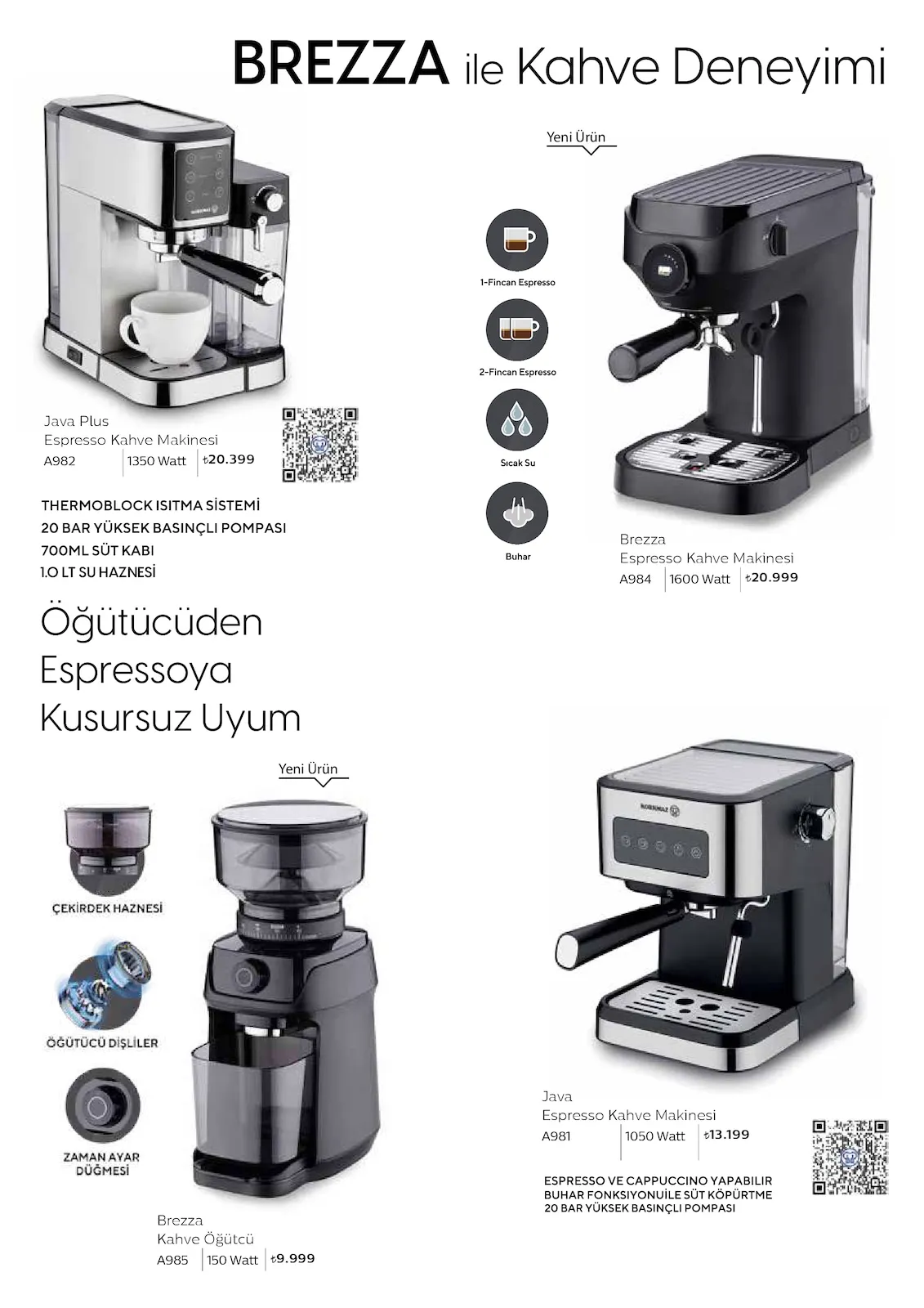 Korkmazstore Korkmazstore 1 Şubat 2026 Aktüel Kataloğu sayfa 51: Java Espresso Kahve Makinesi A981, Brezza Espresso Kahve Makinesi A984