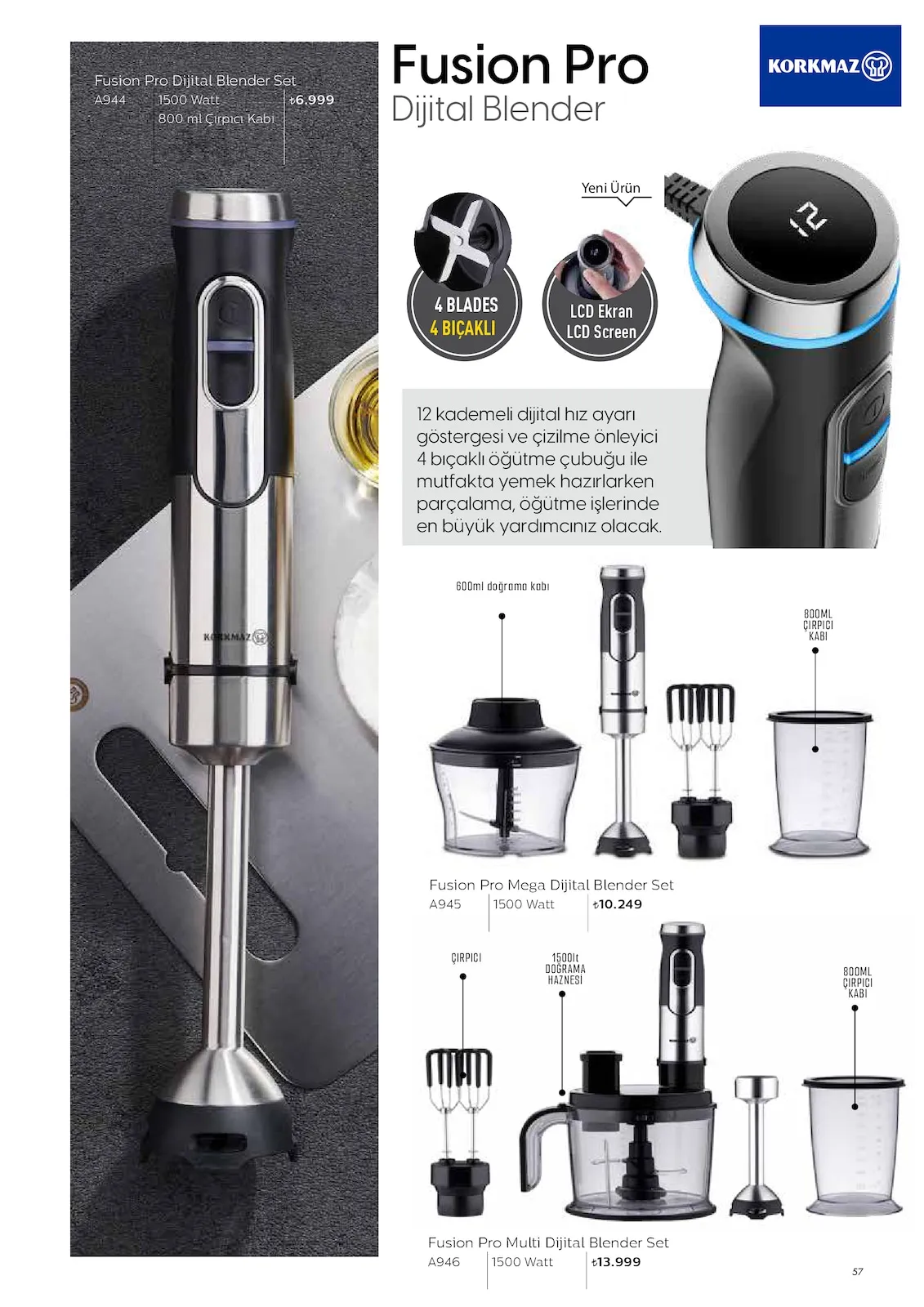 Korkmazstore Korkmazstore 1 Şubat 2026 Aktüel Kataloğu sayfa 57: Korkmaz Fusion Pro Mega Dijital Blender Set A945 1500 Watt