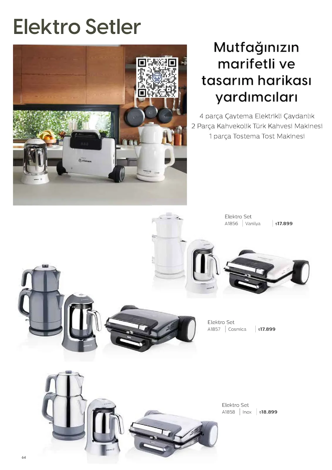 Korkmazstore Korkmazstore 1 Şubat 2026 Aktüel Kataloğu sayfa 64: Elektro Set A1858 Inox, Elektro Set A1857 Cosmica