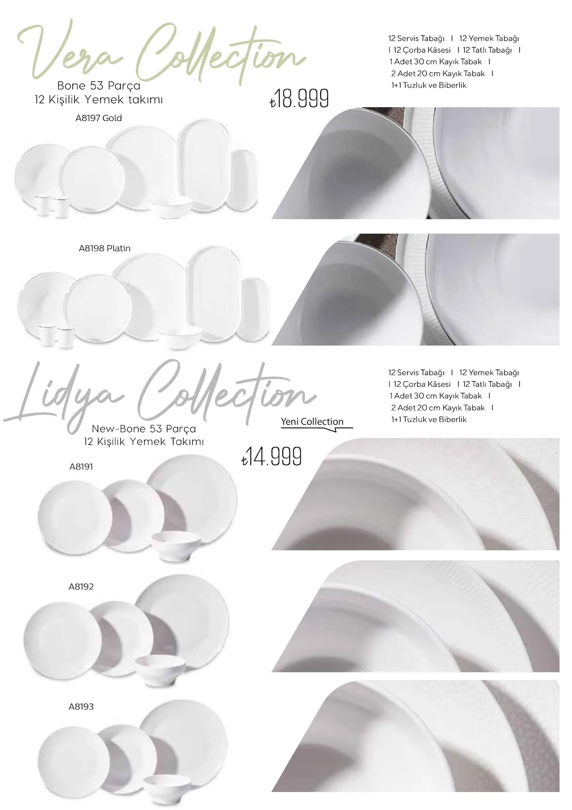 Korkmazstore Korkmazstore 1 Şubat 2026 Aktüel Kataloğu sayfa 77: Vera Collection Bone 53 Parça 12 Kişilik Yemek Takımı A8197 Gold