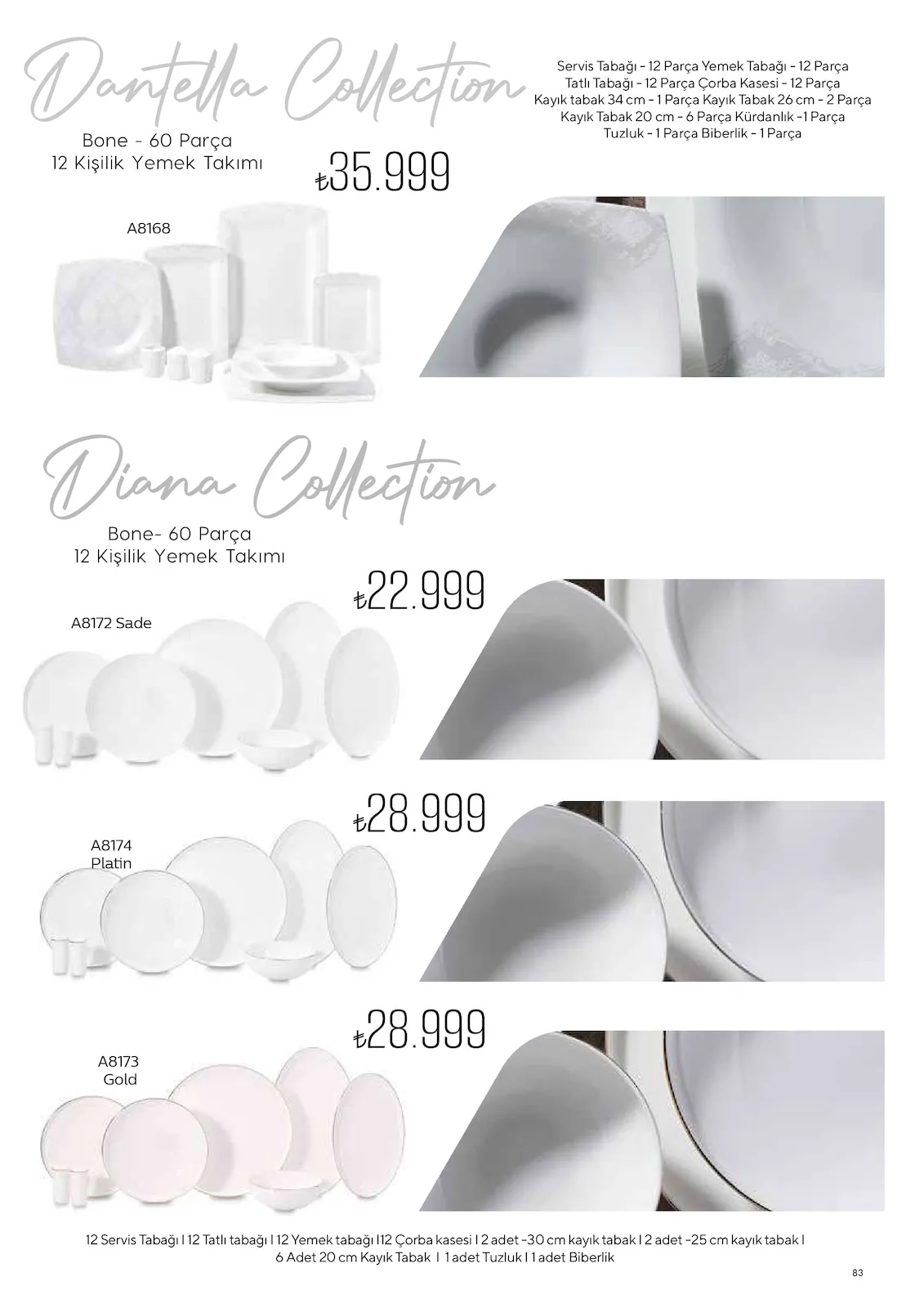 Korkmazstore Korkmazstore 1 Şubat 2026 Aktüel Kataloğu sayfa 83: Dantella Collection Bone 60 Parça 12 Kişilik Yemek Takımı