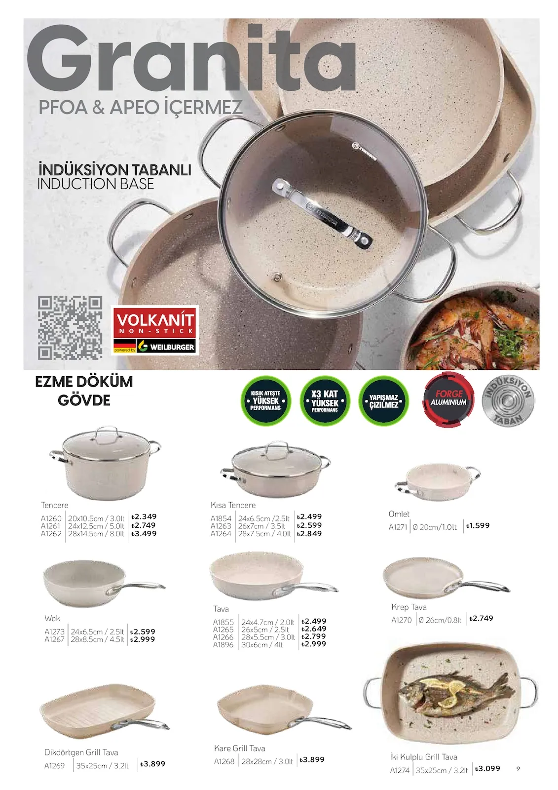 Korkmazstore Korkmazstore 1 Şubat 2026 Aktüel Kataloğu sayfa 9: Volkanit Wok A1273 24X6.5Cm / 2.5Lt, Volkanit Tava A1855 24X4.7Cm / 2.0Lt