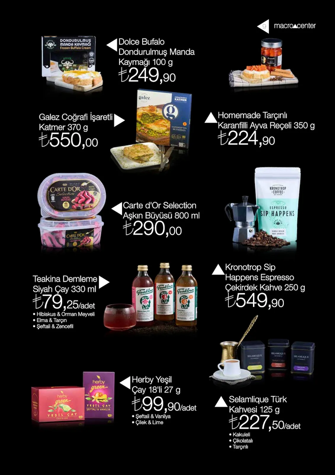 Macro Macro Center 1 Şubat 2026 Aktüel Kataloğu sayfa 9: Herby Yeşil Çay 18'Li 27 G, Teakina Demleme Siyah Çay 330 Ml