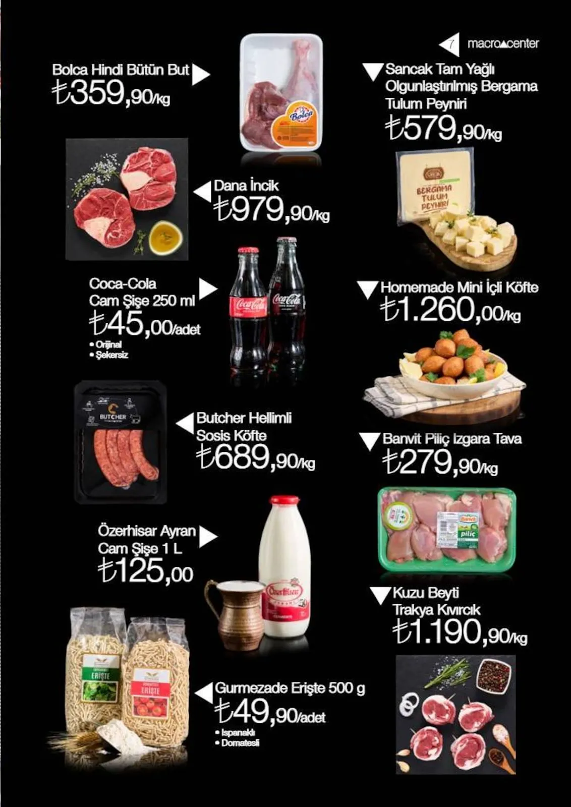 Macro Macro Center 1 Mart 2026 Aktüel Kataloğu sayfa 7: Özerhisar Ayran Cam Şişe 1 L, Sancak Tam Yağlı Olgunlaştırılmış Bergama Tulum Peyniri