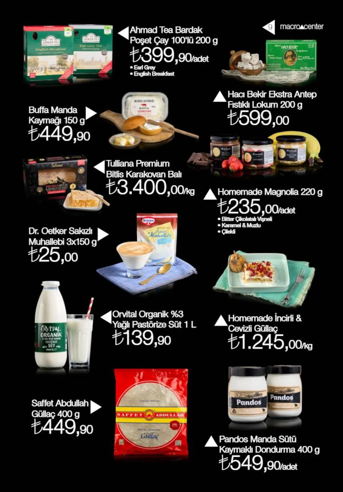 Macro Macro Center 1 Mart 2026 Aktüel Kataloğu sayfa 9: Saffet Abdullah Güllaç 400 G, Ahmad Tea Bardak Poşet Çay 100'Lü 200 G