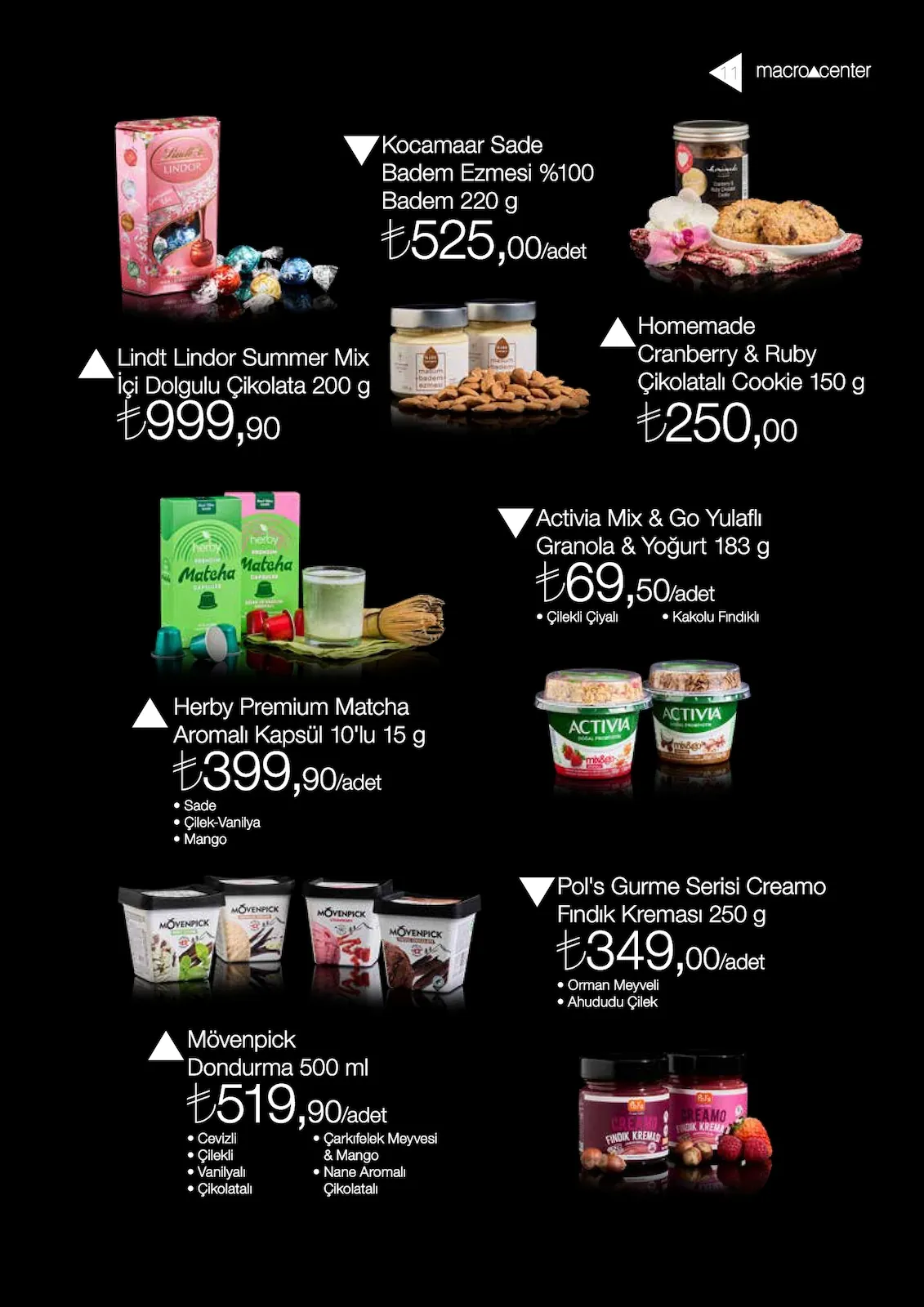 Macro Macro Center 1 Mayıs 2026 Aktüel Kataloğu sayfa 11: Activia Mix & Go Yulaflı Granola & Yoğurt 183G, Pol'S Gurme Serisi Creamo Fındık Kreması 250G