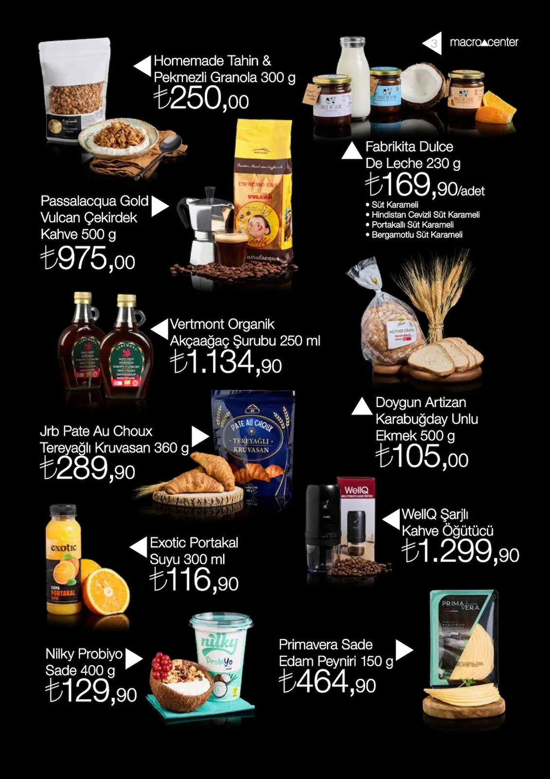 Macro Macro Center 1 Mayıs 2026 Aktüel Kataloğu sayfa 3: Primavera Sade Edam Peyniri 150 G, Wellq Şarjlı Kahve Öğütücü