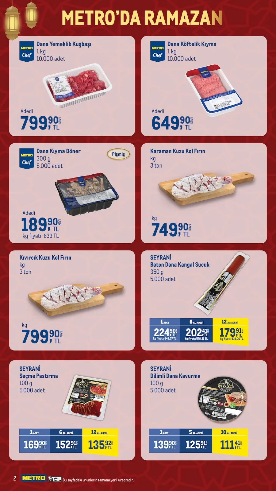 Metro Metro 11 Şubat 2026 Aktüel Kataloğu sayfa 2: Metro Chef Dana Kıyma Döner 300 G, Kıvırcık Kuzu Kol Fırın Kg
