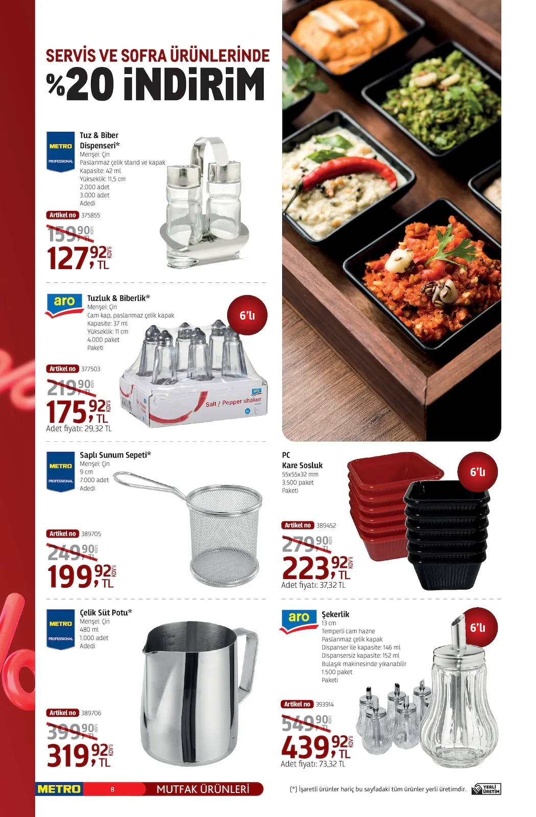 Metro Metro 14 Şubat 2026 Aktüel Kataloğu sayfa 8: Pc Kare Sosluk 6'Lı, Saplı Sunum Sepeti