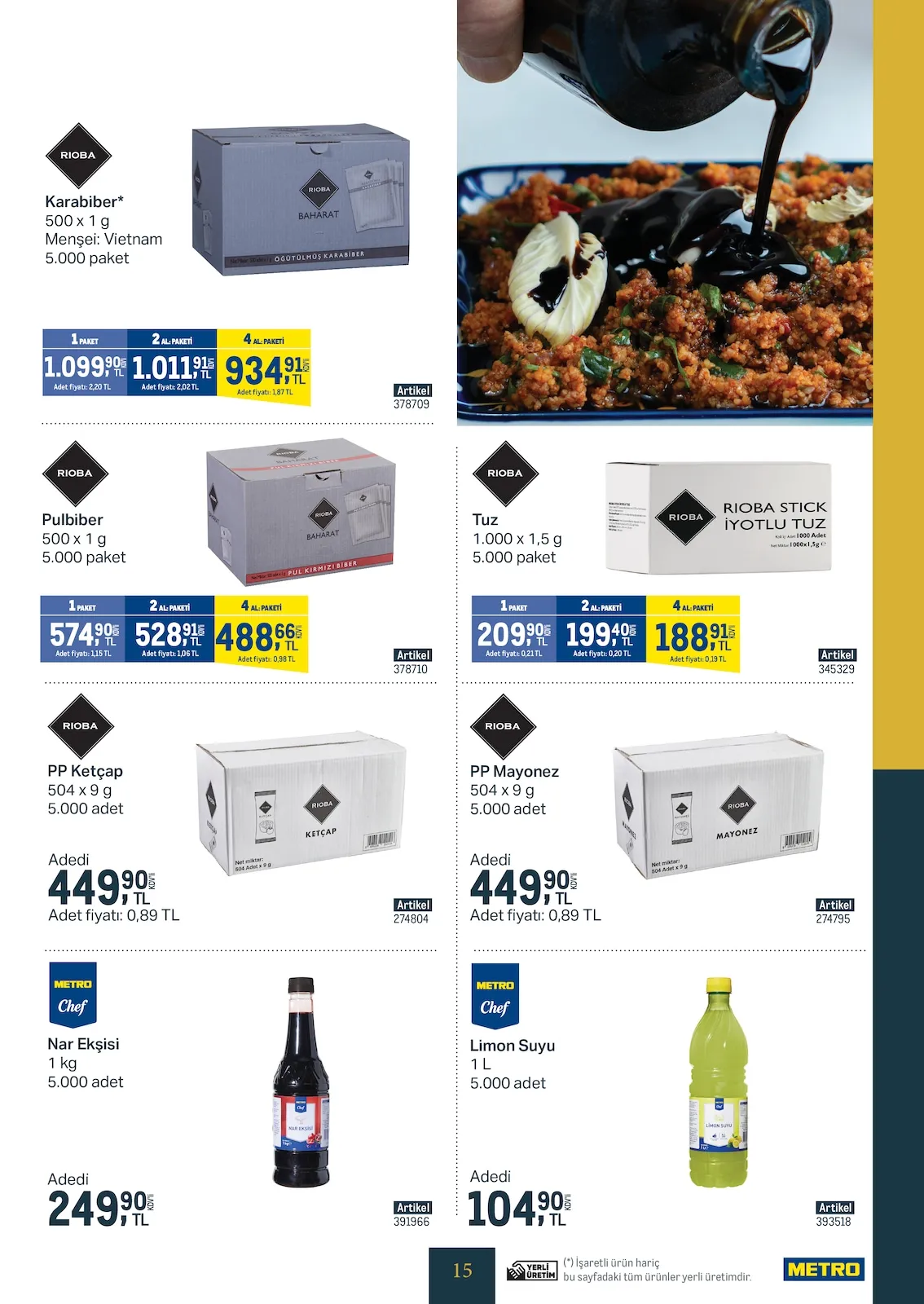 Metro Metro 25 Şubat 2026 Aktüel Kataloğu sayfa 15: Rioba Pp Mayonez 504 X 9 G, Rioba Pulbiber 500 X 1 G