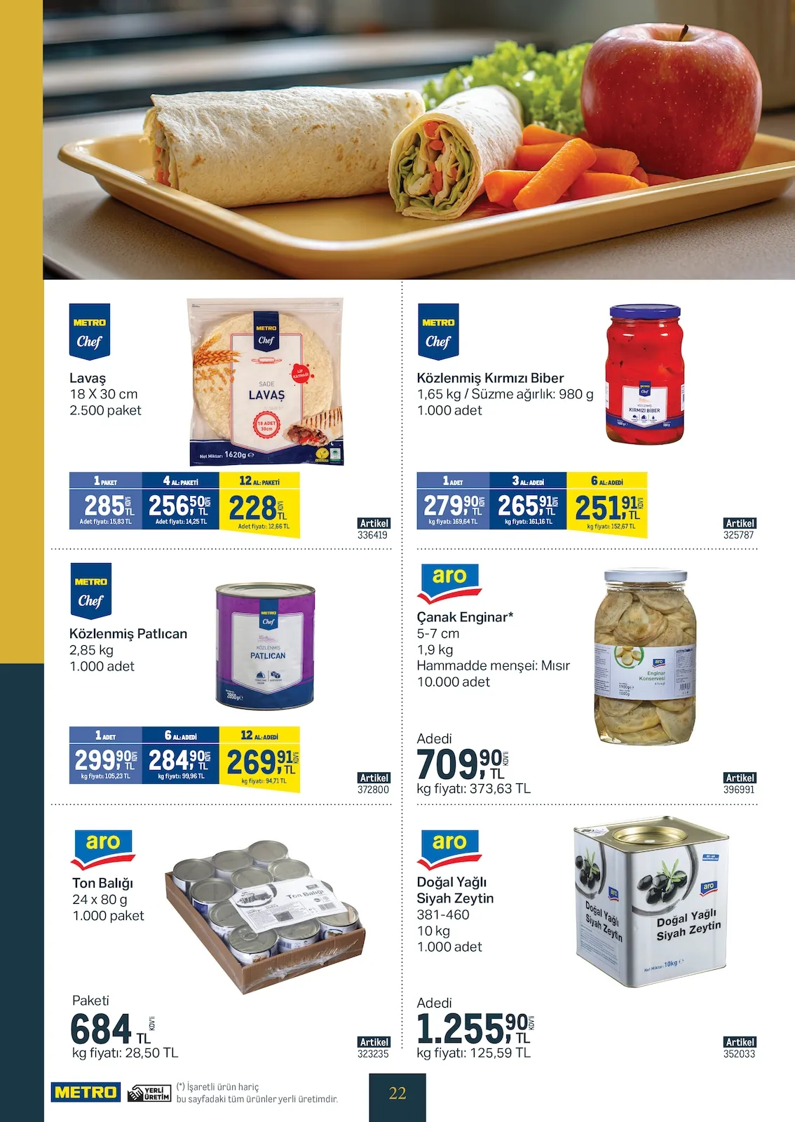 Metro Metro 25 Şubat 2026 Aktüel Kataloğu sayfa 22: Metro Chef Lavaş 18 X 30 Cm 2.500 Paket, Metro Chef Közlenmiş Patlıcan 2,85 Kg 1.000 Adet