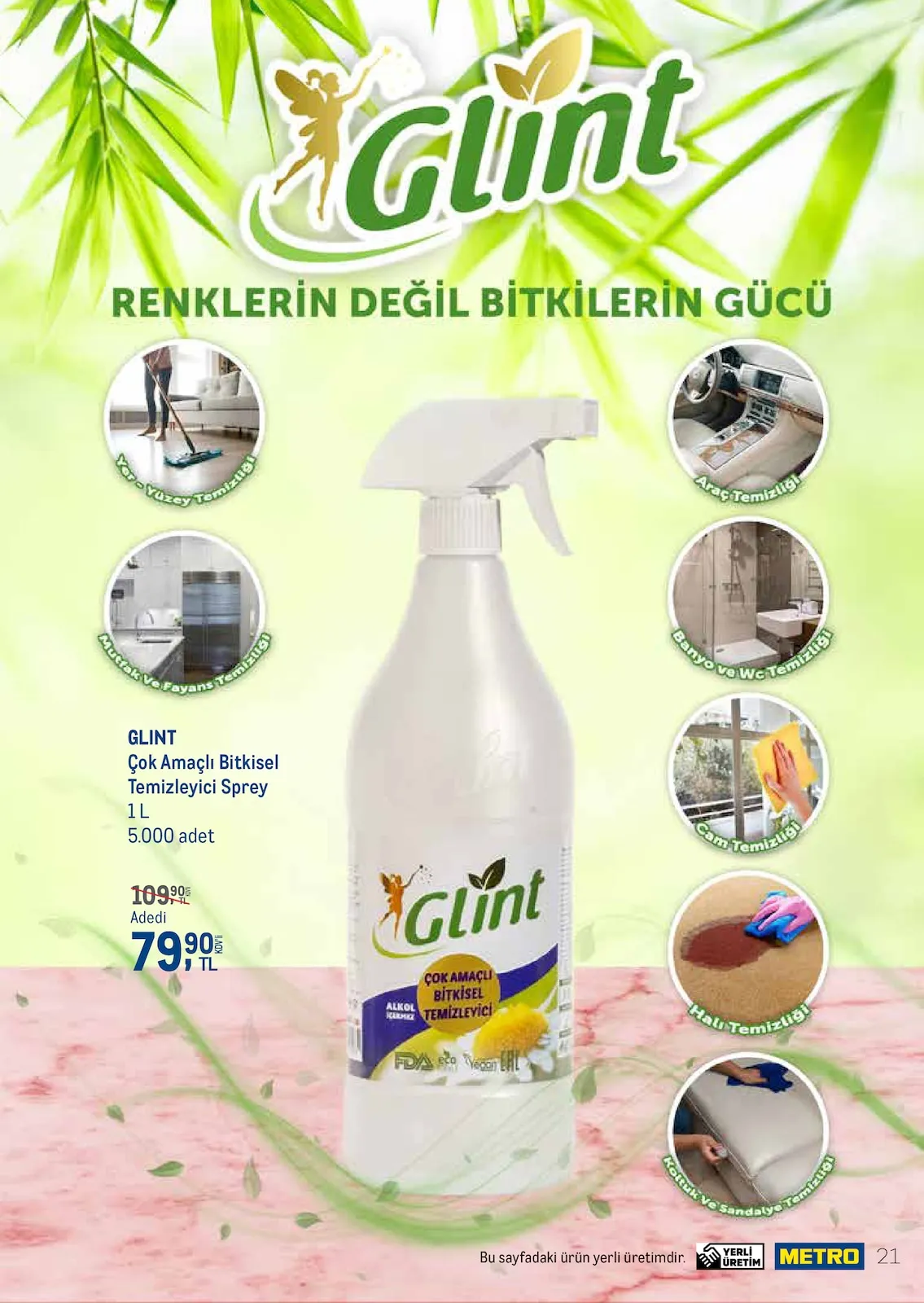 Metro Metro 1 Mart 2026 Aktüel Kataloğu sayfa 21: Glint Çok Amaçlı Bitkisel Temizleyici Sprey 1 L