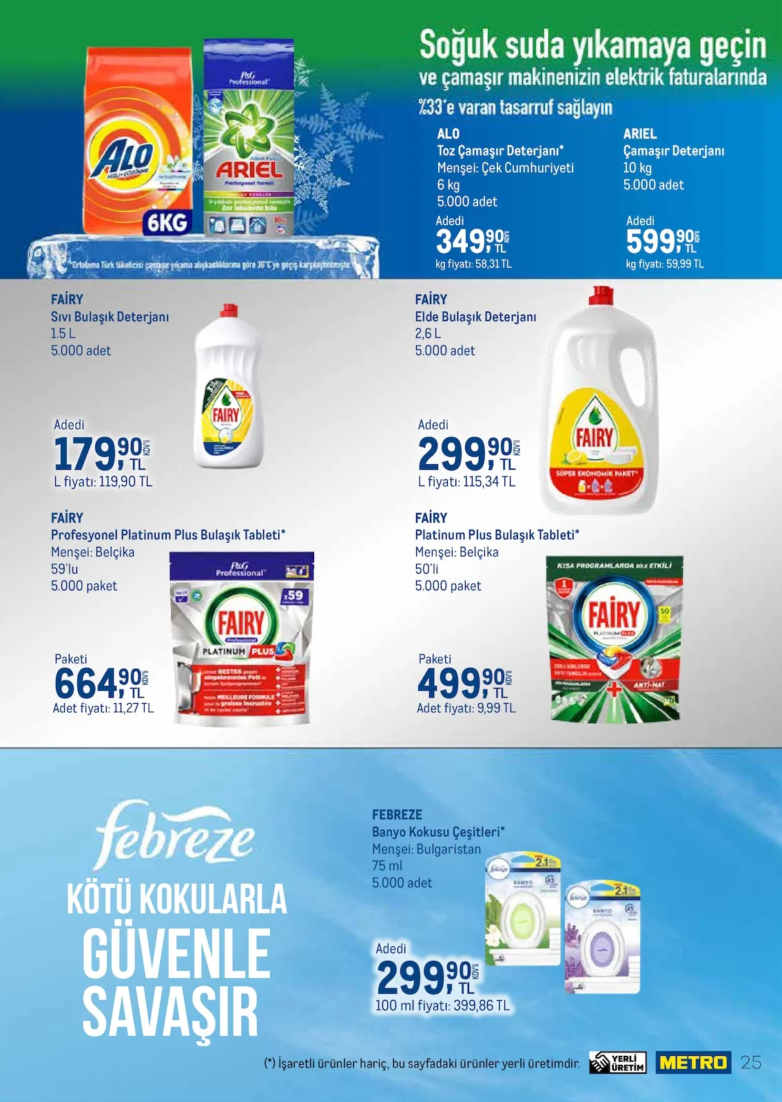 Metro Metro 1 Mart 2026 Aktüel Kataloğu sayfa 25: Fairy Profesyonel Platinum Plus Bulaşık Tableti, Fairy Sıvı Bulaşık Deterjanı 1.5 L