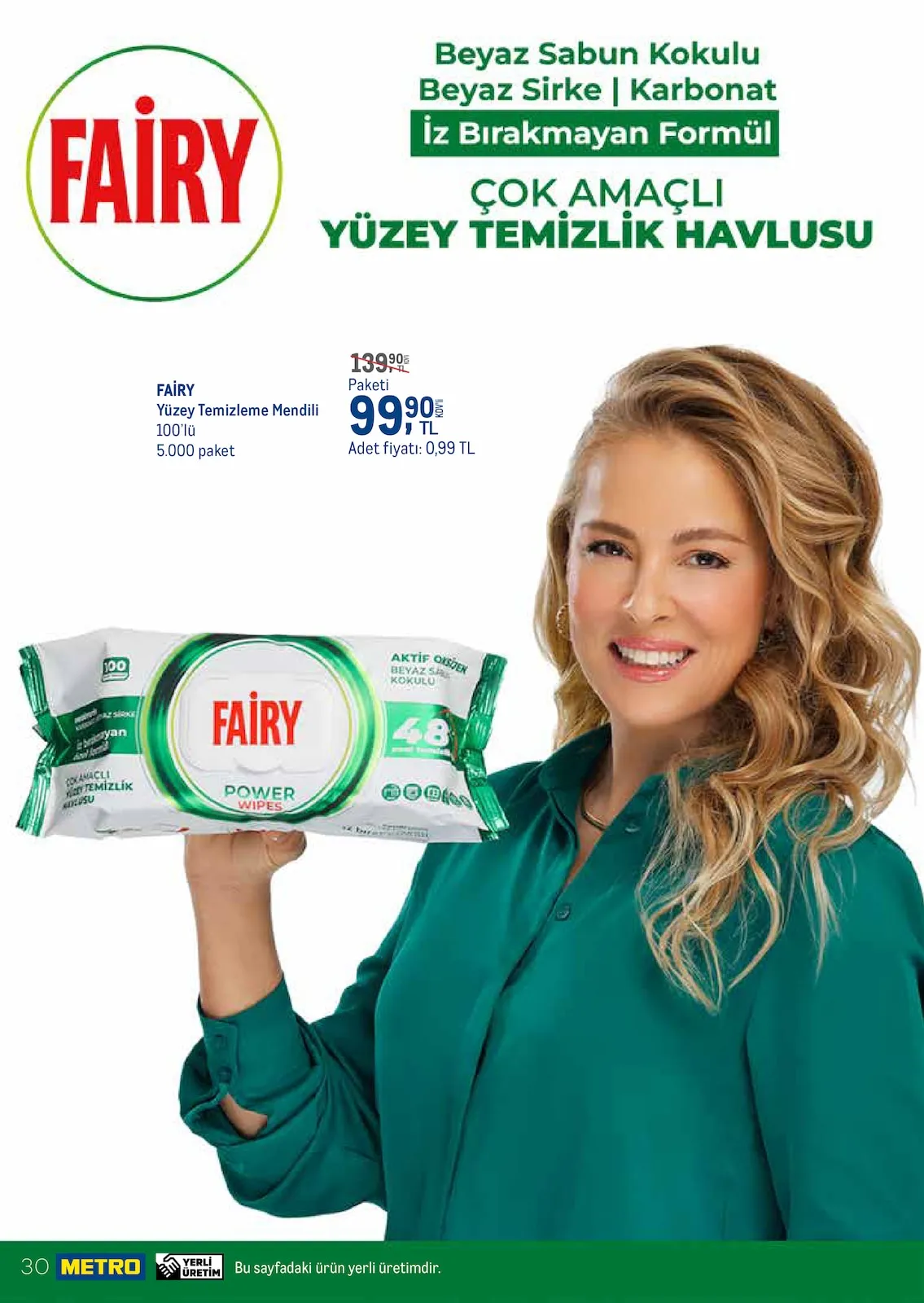 Metro Metro 1 Mart 2026 Aktüel Kataloğu sayfa 30: Fairy Yüzey Temizleme Mendili 100'Lü
