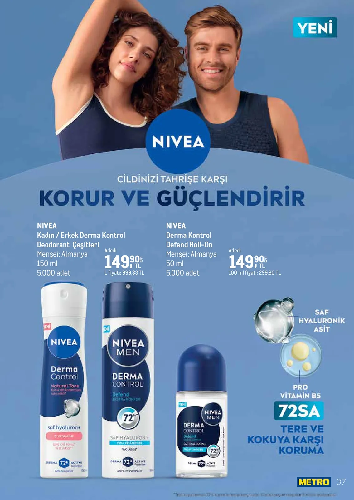 Metro Metro 1 Mart 2026 Aktüel Kataloğu sayfa 37: Nivea Kadın/Erkek Derma Kontrol Deodorant Çeşitleri 150 Ml