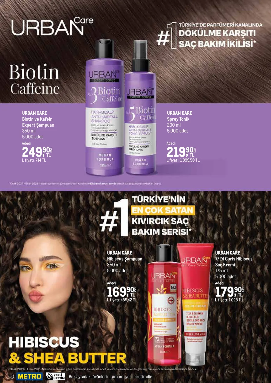Metro Metro 1 Mart 2026 Aktüel Kataloğu sayfa 38: Urban Care Hibiscus Şampuan 350 Ml, Urban Care 7/24 Curls Hibiscus Saç Kremi 175 Ml