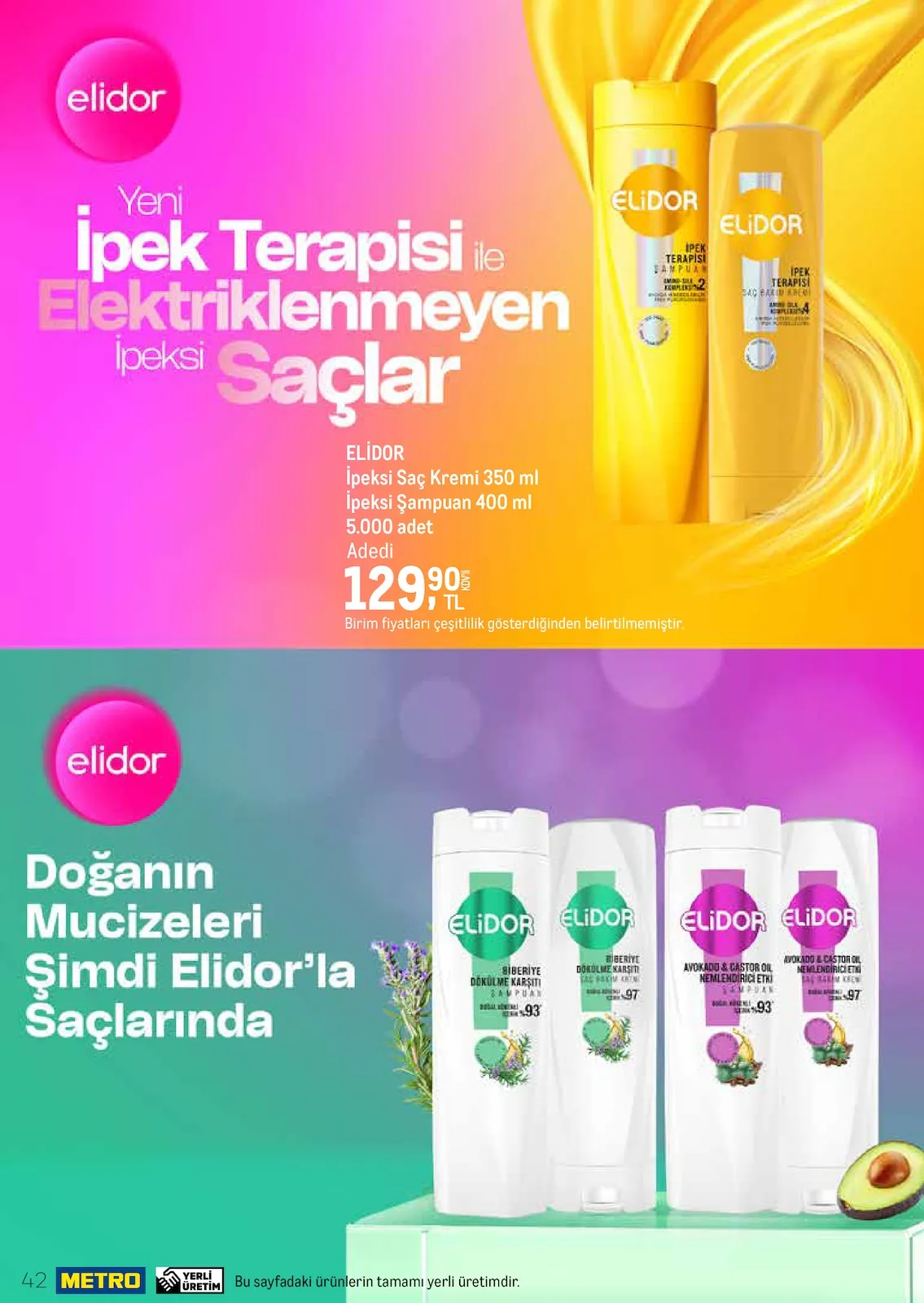 Metro Metro 1 Mart 2026 Aktüel Kataloğu sayfa 42: Elidor İpeksi Saç Kremi 350 Ml İpeksi Şampuan 400 Ml