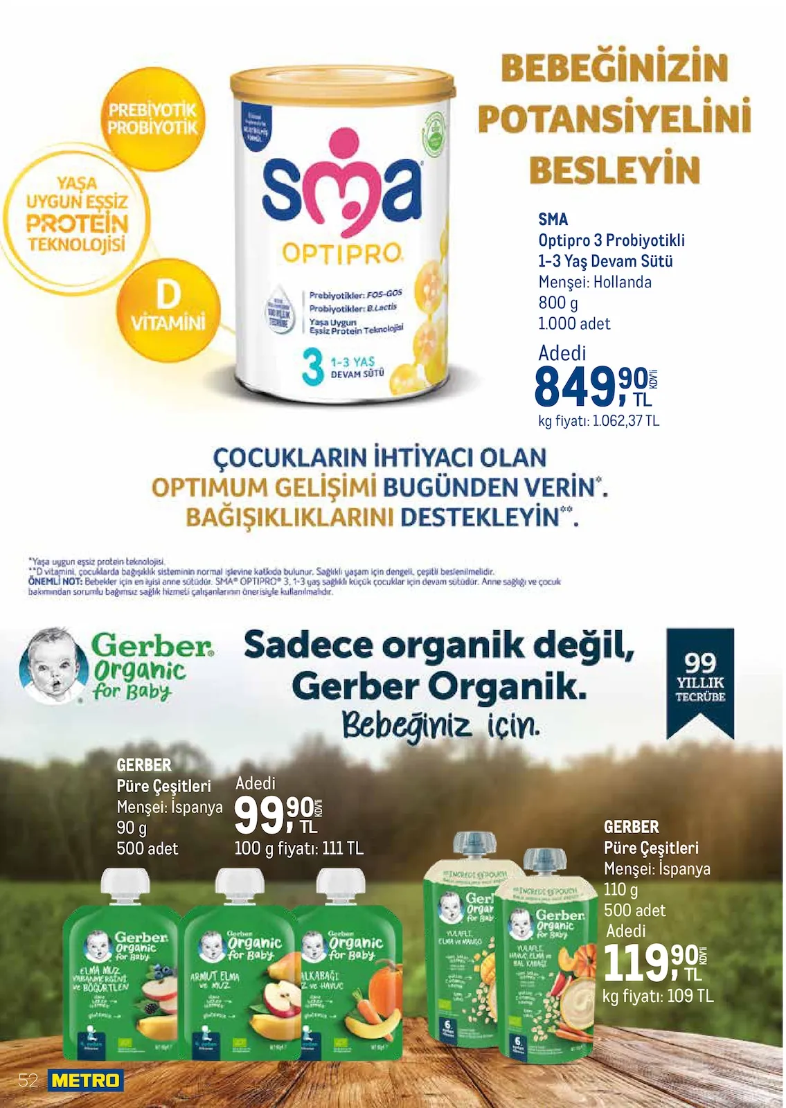 Metro Metro 1 Mart 2026 Aktüel Kataloğu sayfa 52: Gerber Püre Çeşitleri 110 G, Gerber Püre Çeşitleri 90 G