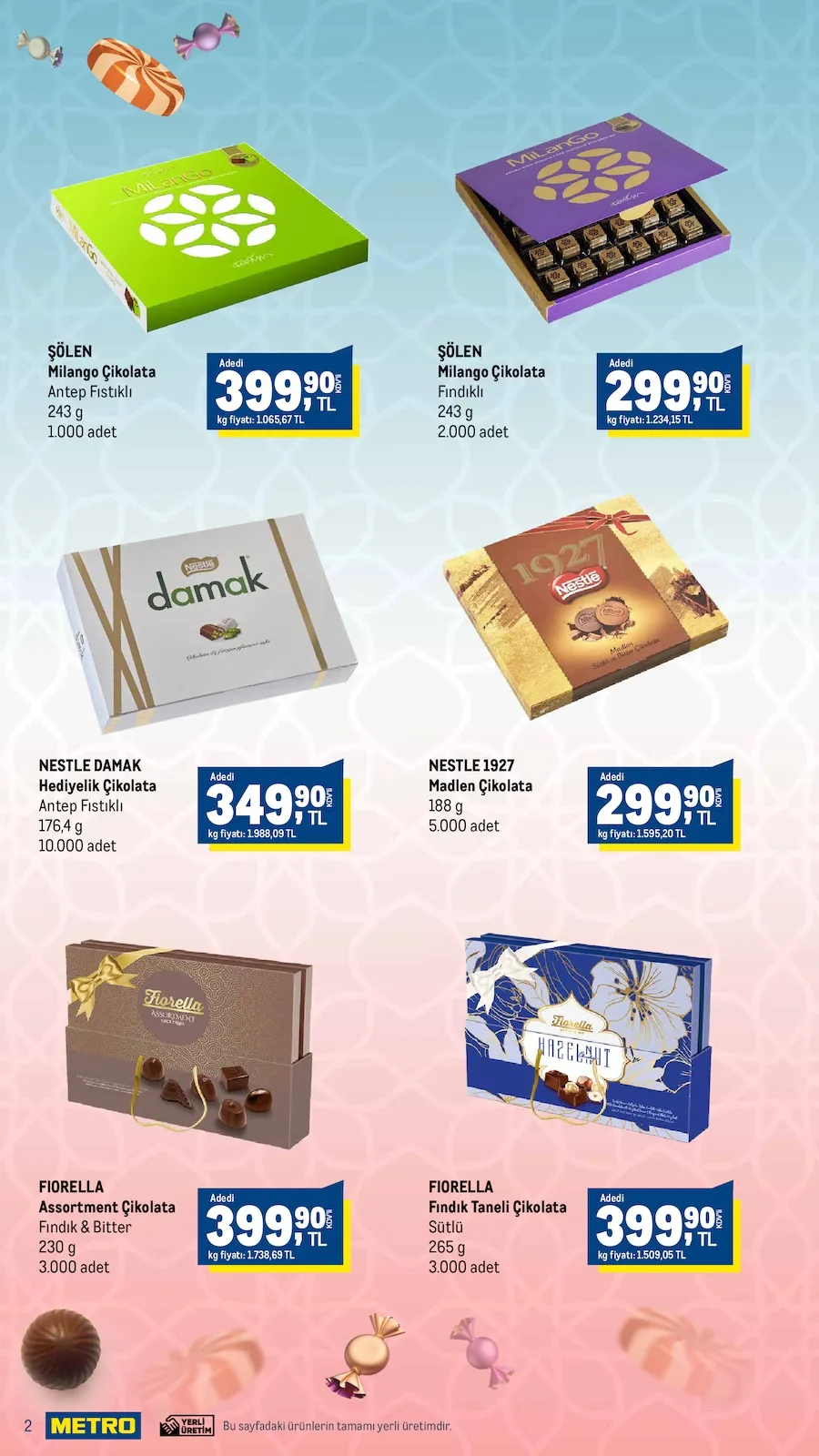 Metro Metro 10 Mart 2026 Aktüel Kataloğu sayfa 2: Fiorella Assortment Çikolata Fındık & Bitter 230 G, Nestle Damak Hediyelik Çikolata Antep Fıstıklı 176,4 G