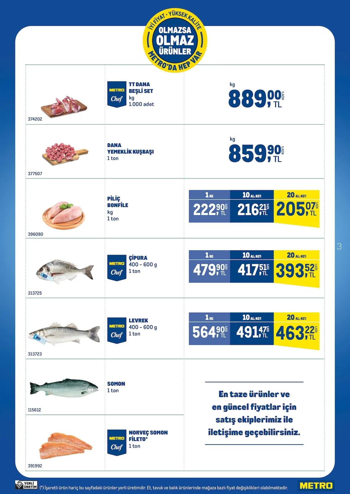 Metro Metro 11 Mart 2026 Aktüel Kataloğu sayfa 3: Piliç Bonfile Kg, Metro Chef Çipura 400-600 G