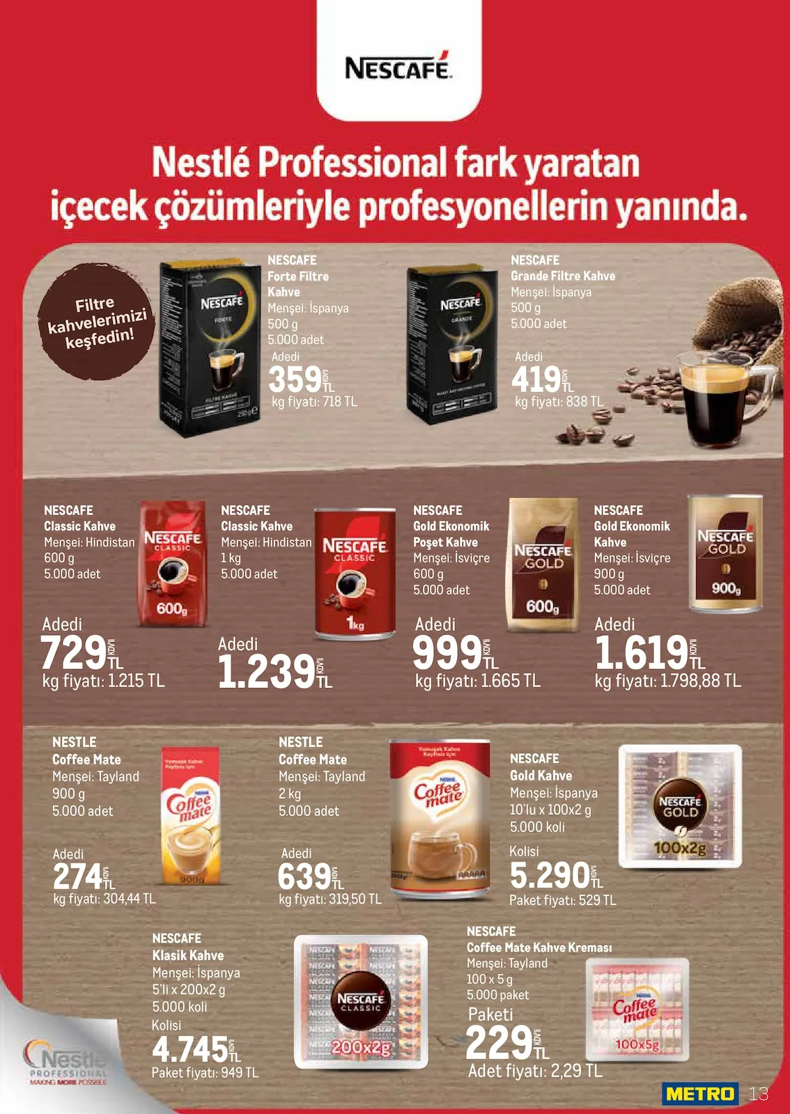 Metro Metro 17 Mart 2026 Aktüel Kataloğu sayfa 12: Nestle Coffee Mate 900 G, Nescafe Coffee Mate Kahve Kreması 100 X 5 G