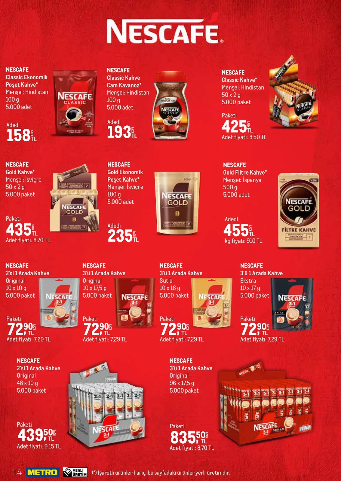 Metro Metro 17 Mart 2026 Aktüel Kataloğu sayfa 13: Nescafe 3'Ü 1 Arada Kahve Original 96 X 17,5 G, Nescafe Gold Filtre Kahve 500 G