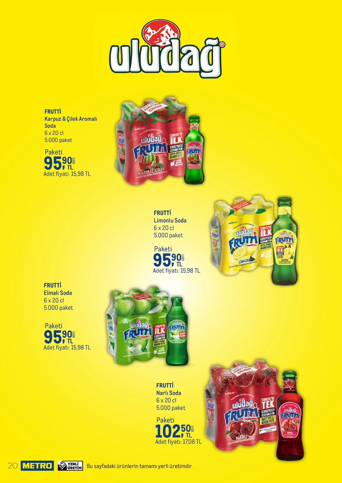 Metro Metro 17 Mart 2026 Aktüel Kataloğu sayfa 19: Frutti Limonlu Soda 6 X 20 Cl, Frutti Karpuz & Çilek Aromalı Soda 6 X 20 Cl