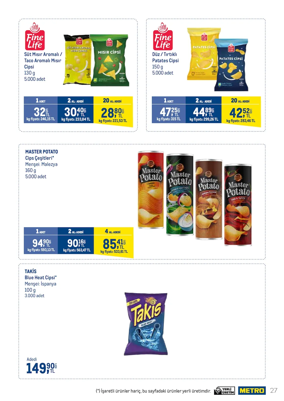 Metro Metro 17 Mart 2026 Aktüel Kataloğu sayfa 26: Master Potato Cips Çeşitleri 160 G, Fine Life Düz Tırtıklı Patates Cipsi 150 G