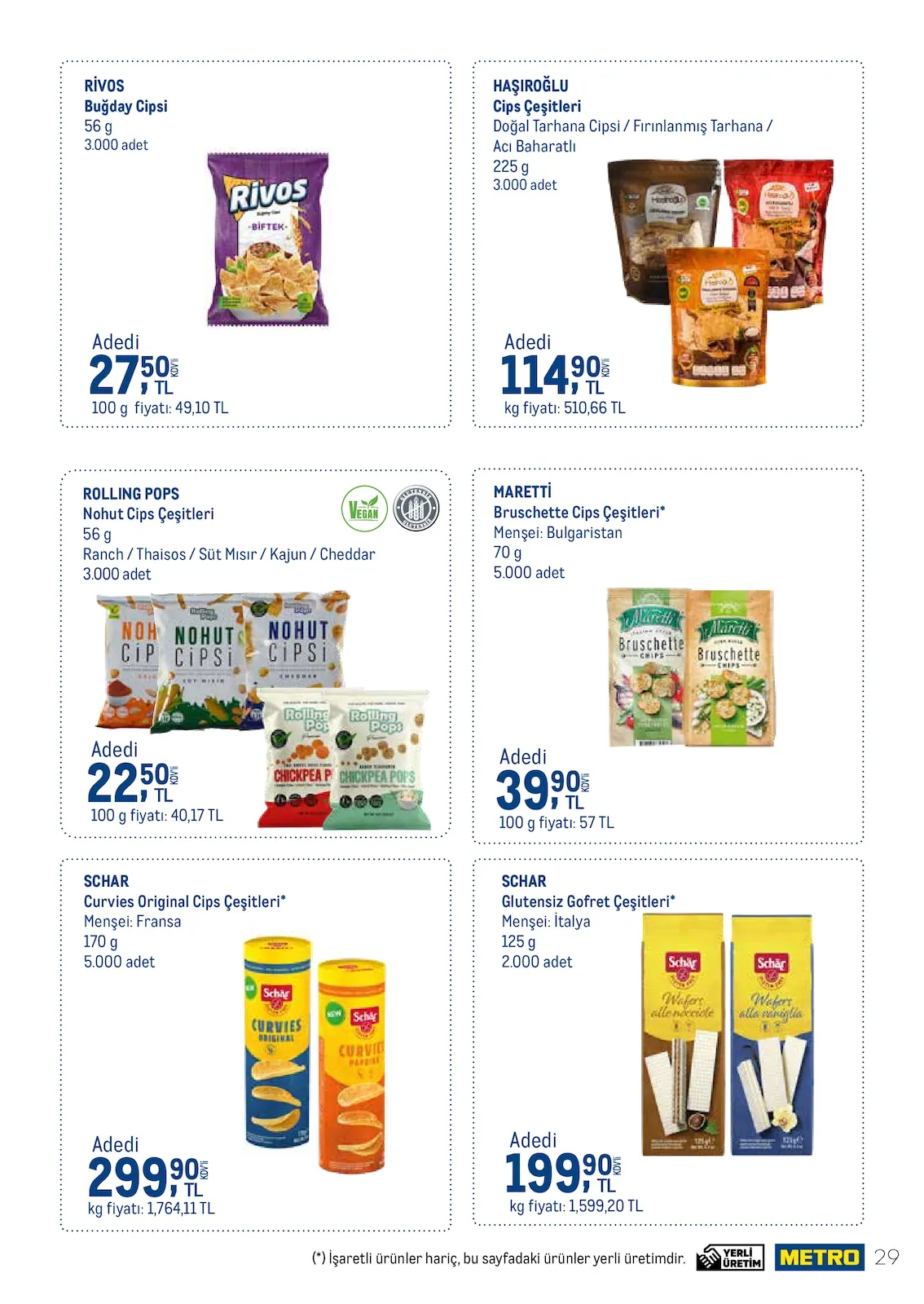 Metro Metro 17 Mart 2026 Aktüel Kataloğu sayfa 28: Maretti Bruschette Cips Çeşitleri* 70 G, Haşıroğlu Cips Çeşitleri 225 G