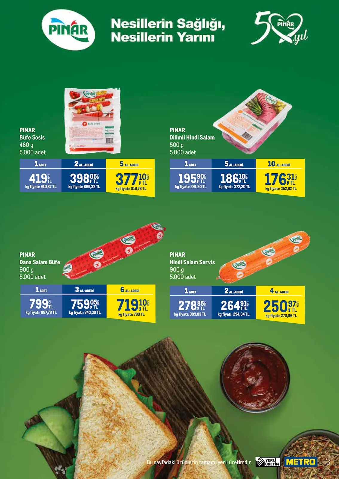 Metro Metro 17 Mart 2026 Aktüel Kataloğu sayfa 2: Pinar Büfe Sosis 460 G, Pinar Dana Salam Büfe 900 G