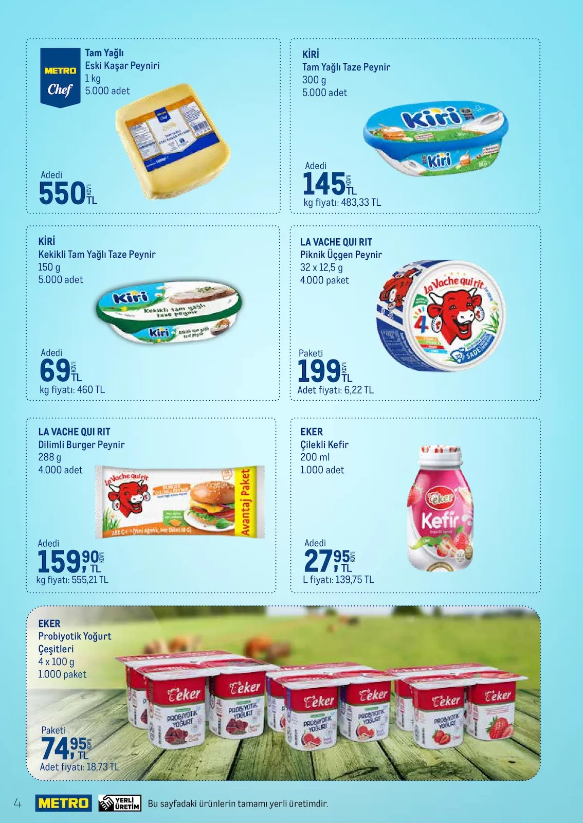 Metro Metro 17 Mart 2026 Aktüel Kataloğu sayfa 3: Kiri Kekikli Tam Yağlı Taze Peynir 150 G, La Vache Qui Rit Dilimli Burger Peynir 288 G