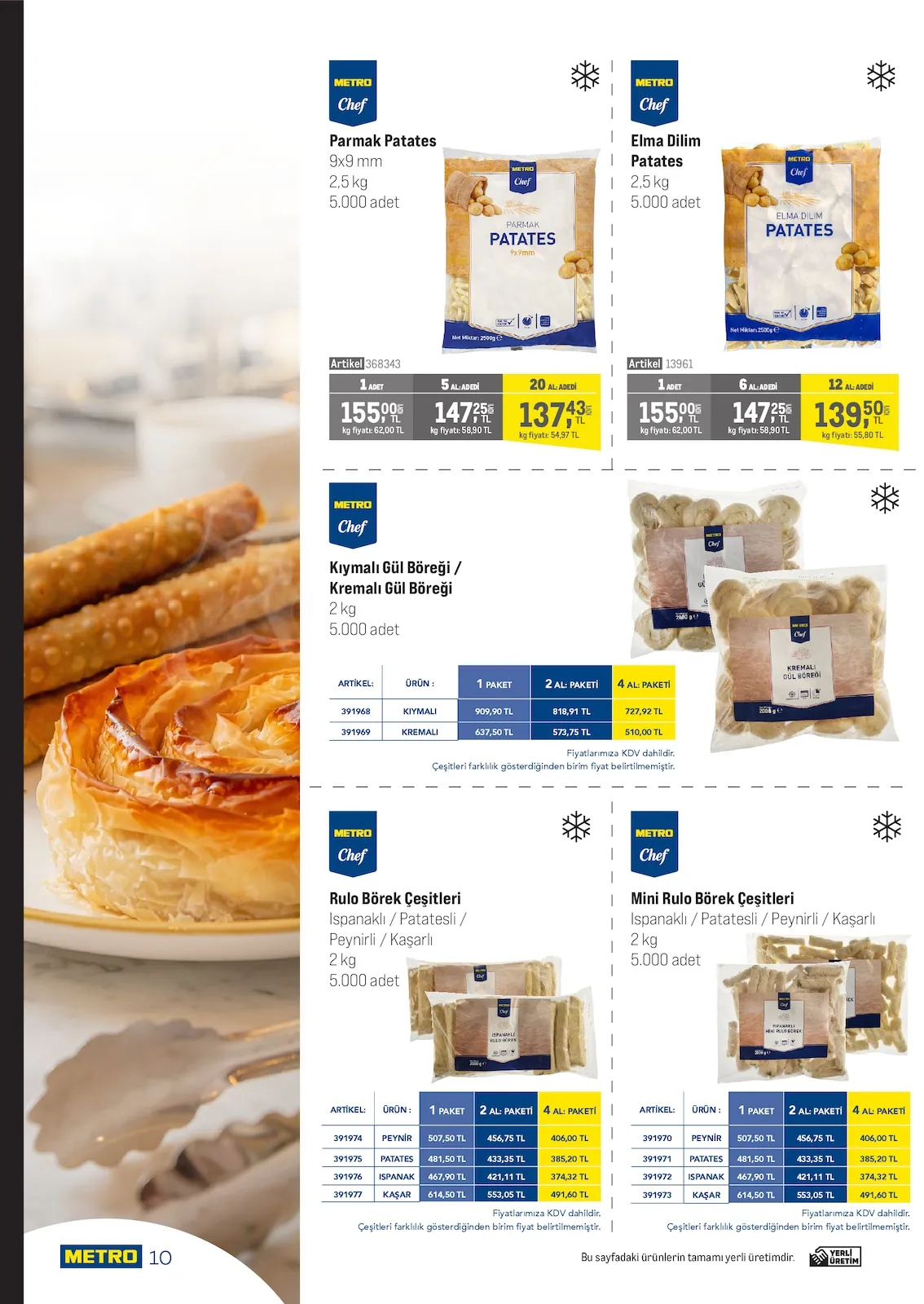 Metro Metro 18 Mart 2026 Aktüel Kataloğu sayfa 6: Metro Chef Kıymalı Gül Böreği / Kremalı Gül Böreği 2 Kg, Metro Chef Mini Rulo Börek Çeşitleri 2 Kg