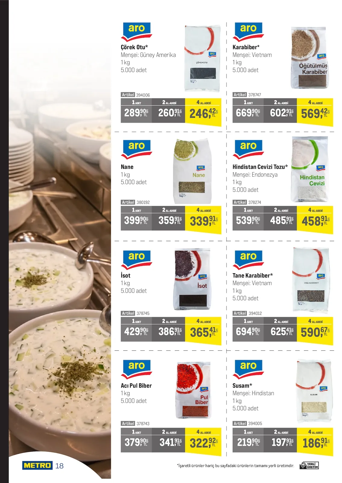 Metro Metro 18 Mart 2026 Aktüel Kataloğu sayfa 14: Aro Nane 1 Kg, Aro Hindistan Cevizi Tozu 1 Kg