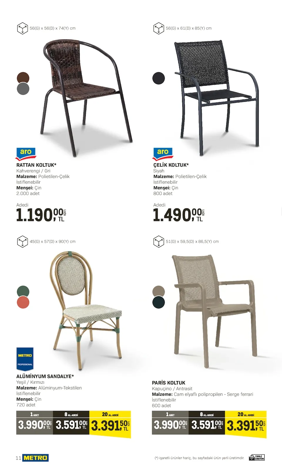 Metro Metro 10 Nisan 2026 Aktüel Kataloğu sayfa 11: Aro Çelik Koltuk 800 Adet, Aro Rattan Koltuk 2000 Adet