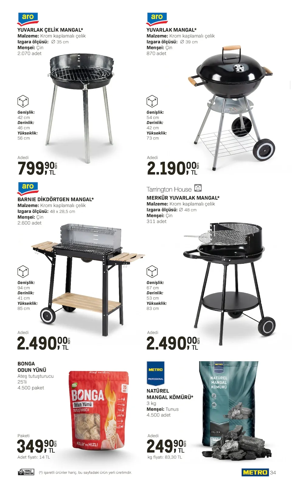 Metro Metro 10 Nisan 2026 Aktüel Kataloğu sayfa 34: Metro Doğal Mangal Kömürü 3 Kg, Bonga Odun Yünü Ateş Tutucu 25 Lı Paket