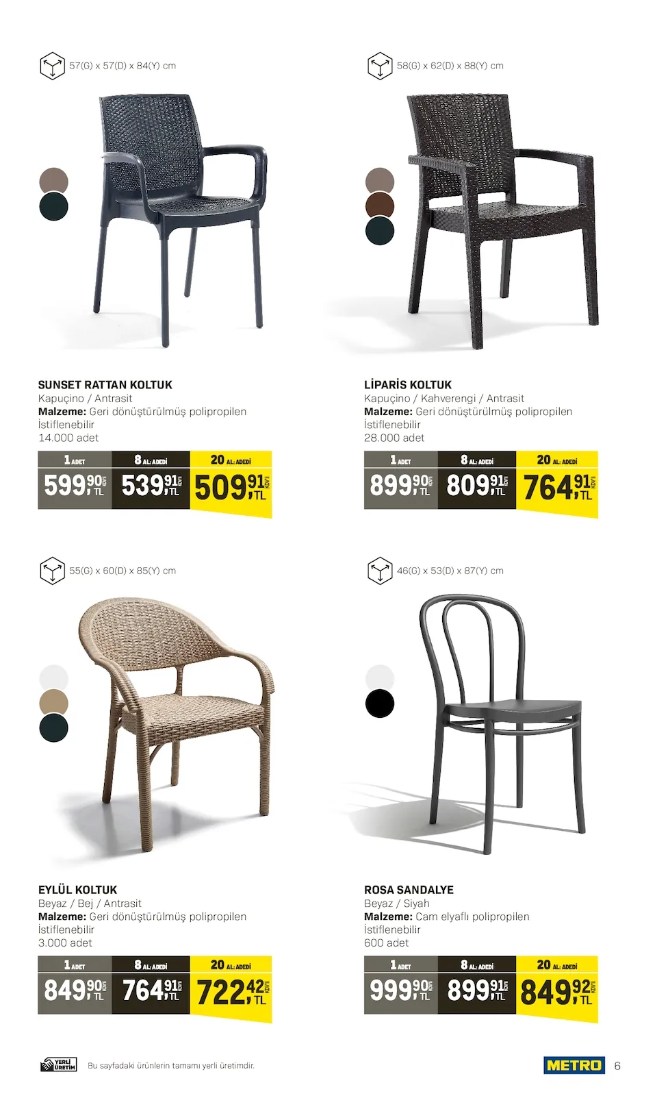 Metro Metro 10 Nisan 2026 Aktüel Kataloğu sayfa 6: Eylül Koltuk 1 Adet, Sunset Rattan Koltuk 1 Adet