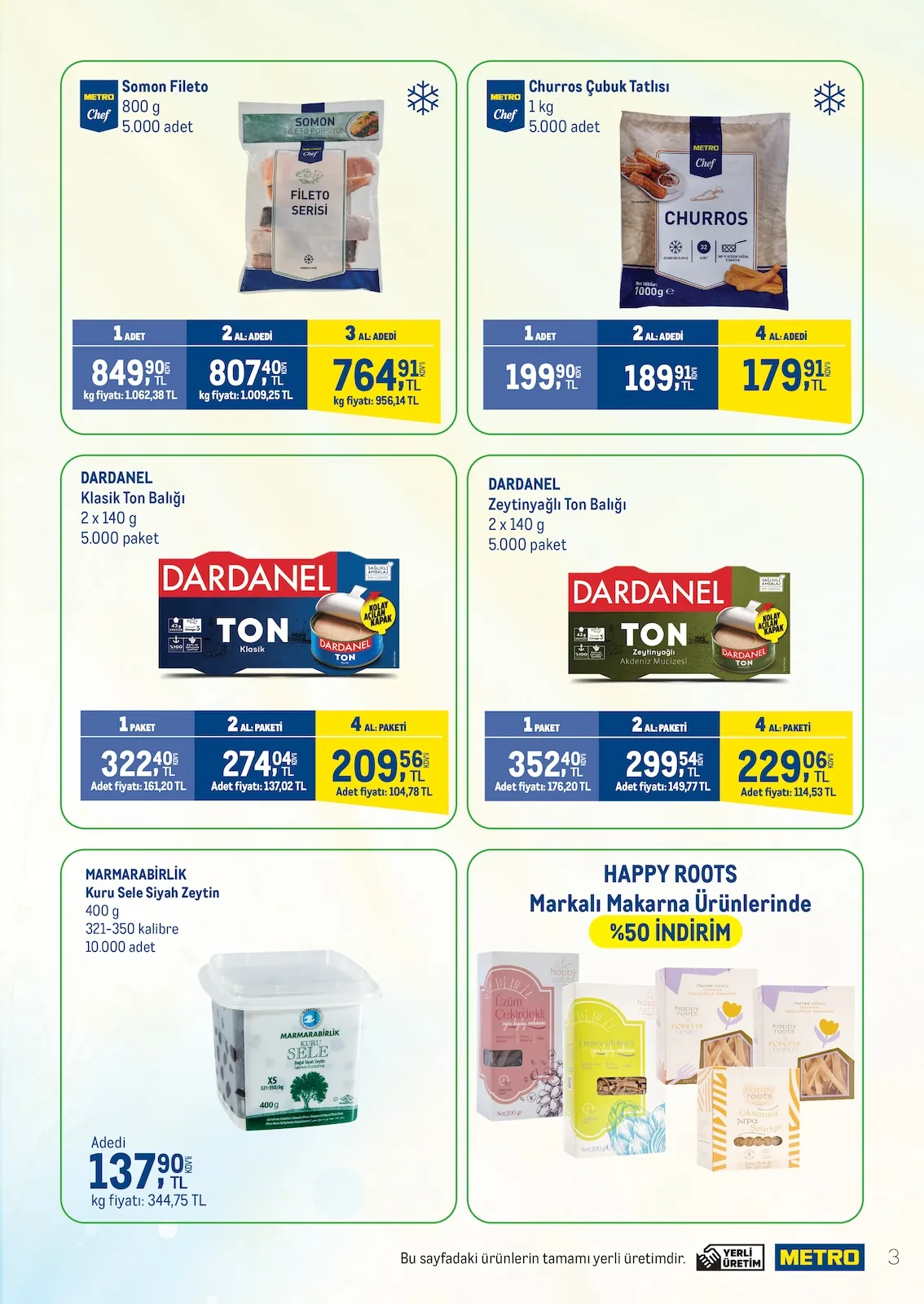 Metro Metro 16 Nisan 2026 Aktüel Kataloğu sayfa 3: Dardanel Zeytinyağlı Ton Balığı 2 X 140 G, Metro Chef Churros Çubuk Tatlısı 1 Kg