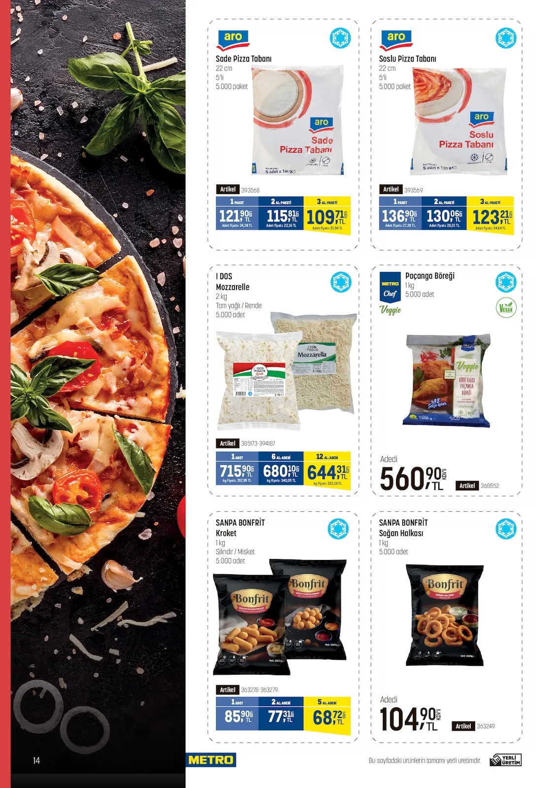 Metro Metro 22 Nisan 2026 Aktüel Kataloğu sayfa 14: Aro Soslu Pizza Tabanı 5Li 22 Cm, Aro Sade Pizza Tabanı 5Li 22 Cm