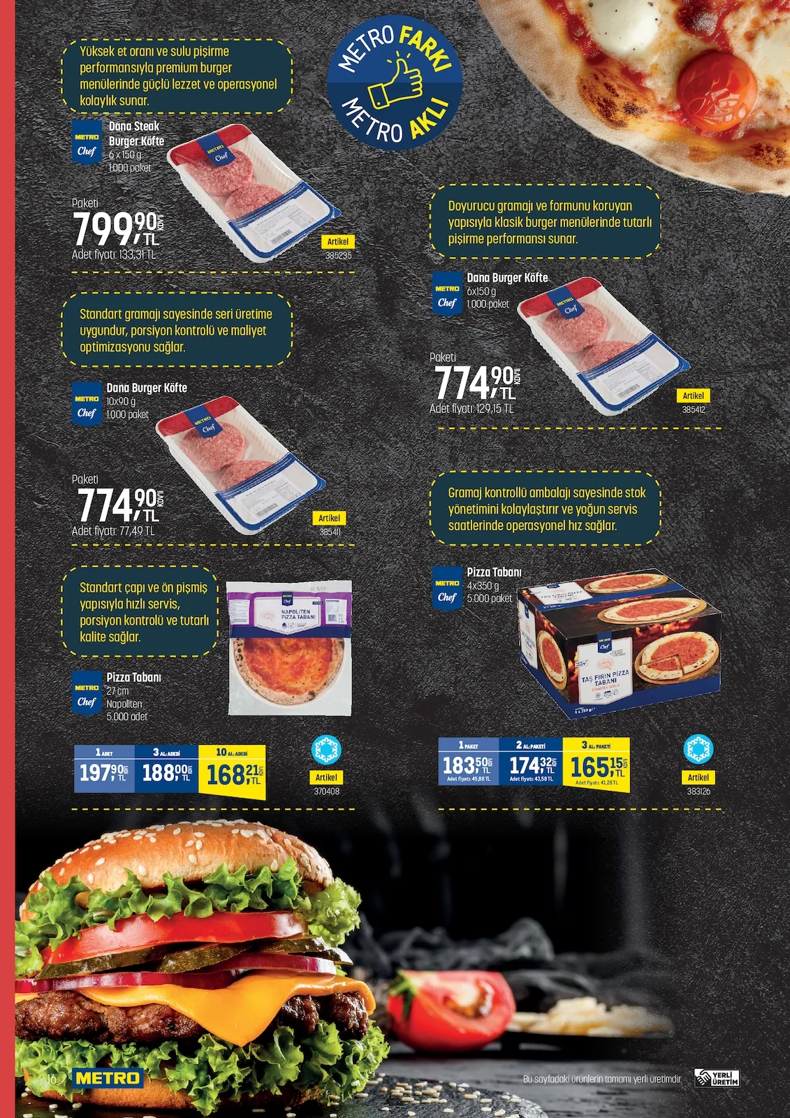 Metro Metro 22 Nisan 2026 Aktüel Kataloğu sayfa 16: Metro Chef Taş Fırın Pizza Tabanı 4X350G, Metro Chef Napoliten Pizza Tabanı 27Cm