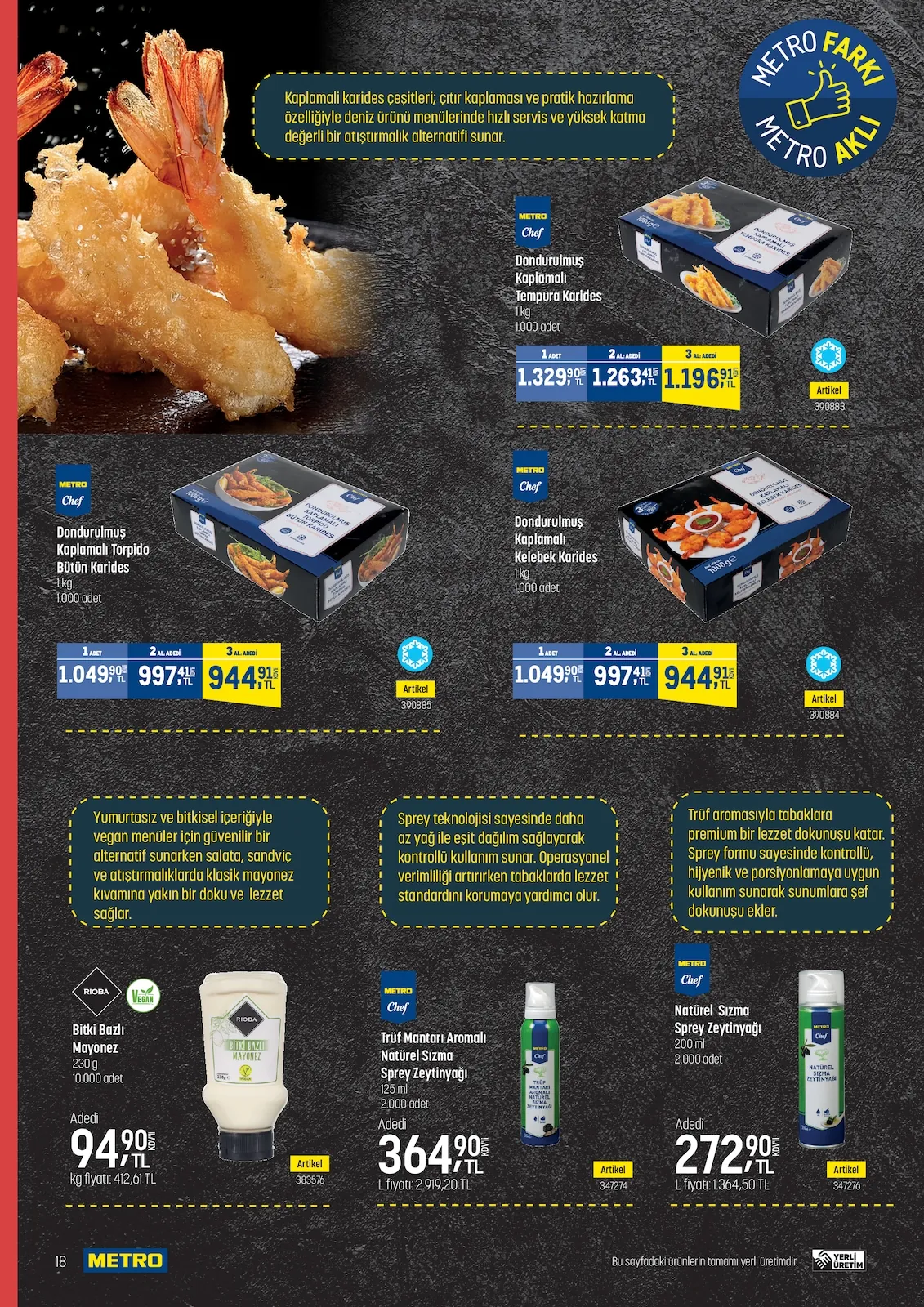 Metro Metro 22 Nisan 2026 Aktüel Kataloğu sayfa 18: Metro Chef Trüf Mantarı Aromalı Natürel Sızma Sprey Zeytinyağı 125 Ml, Rioba Bitki Bazlı Mayonez 230G