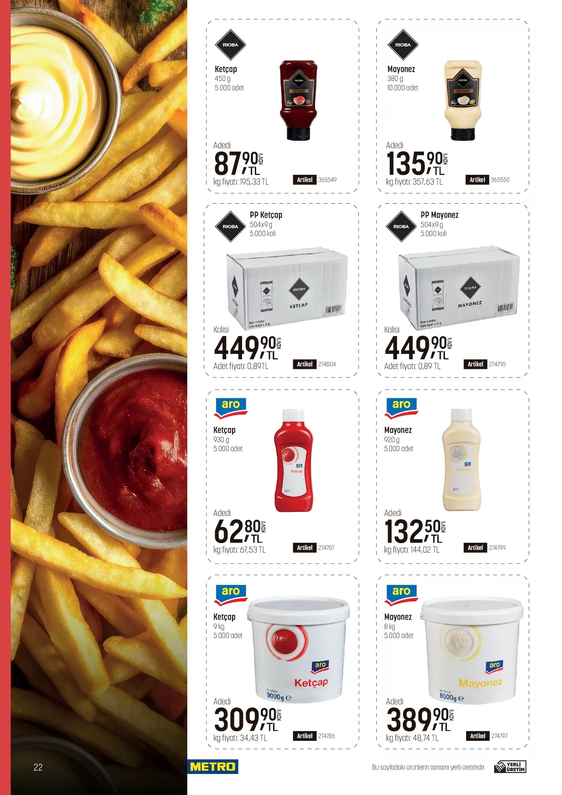 Metro Metro 22 Nisan 2026 Aktüel Kataloğu sayfa 22: Aro Ketçap 930G, Aro Mayonez 8Kg