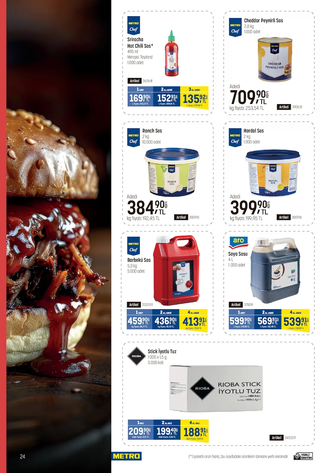 Metro Metro 22 Nisan 2026 Aktüel Kataloğu sayfa 24: Metro Chef Barbekü Sos 5.3Kg, Aro Soya Sosu 4L