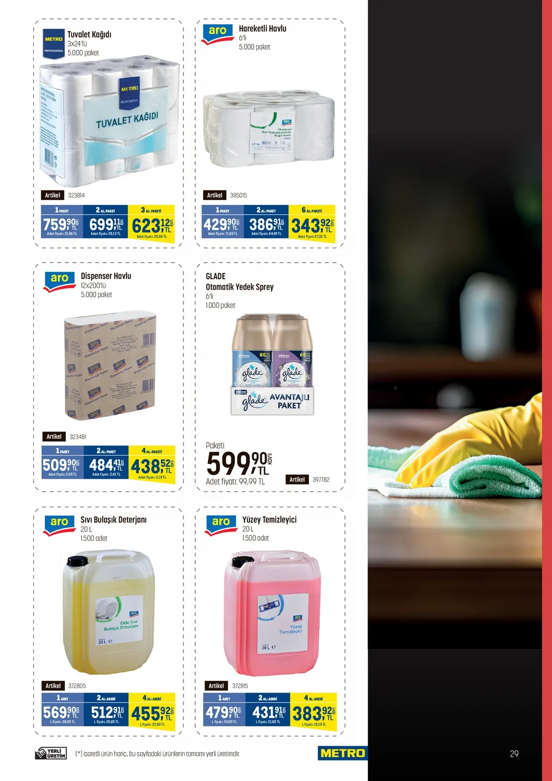 Metro Metro 22 Nisan 2026 Aktüel Kataloğu sayfa 29: 6'Lı 5.000 Paket Hareketli Havlu, 20 L Yüzey Temizleyici
