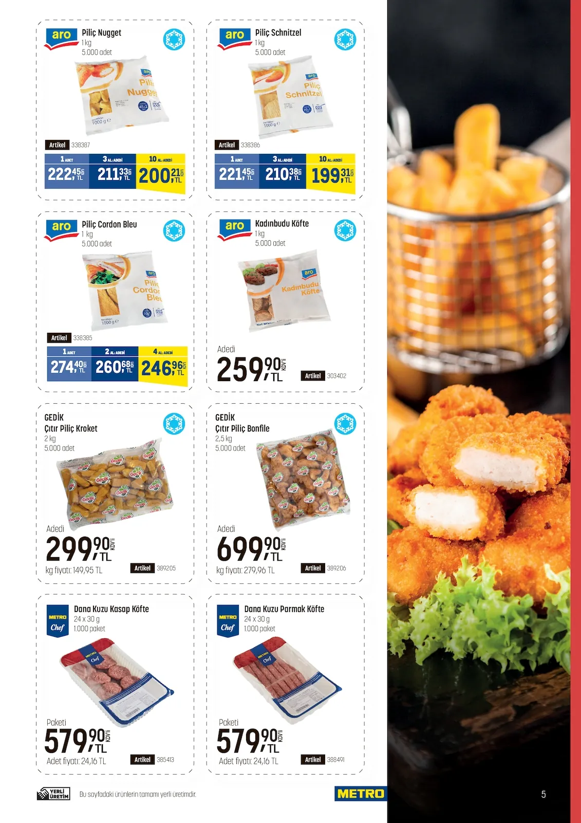 Metro Metro 22 Nisan 2026 Aktüel Kataloğu sayfa 5: Aro Piliç Schnitzel 1Kg, Aro Piliç Nugget 1Kg