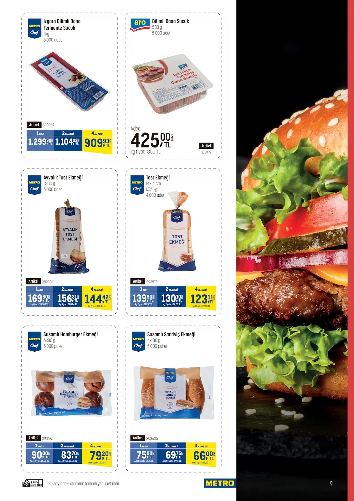 Metro Metro 22 Nisan 2026 Aktüel Kataloğu sayfa 9: Aro Dilimli Dana Sucuk 500G, Metro Chef Ayvalık Tost Ekmeği 1300G