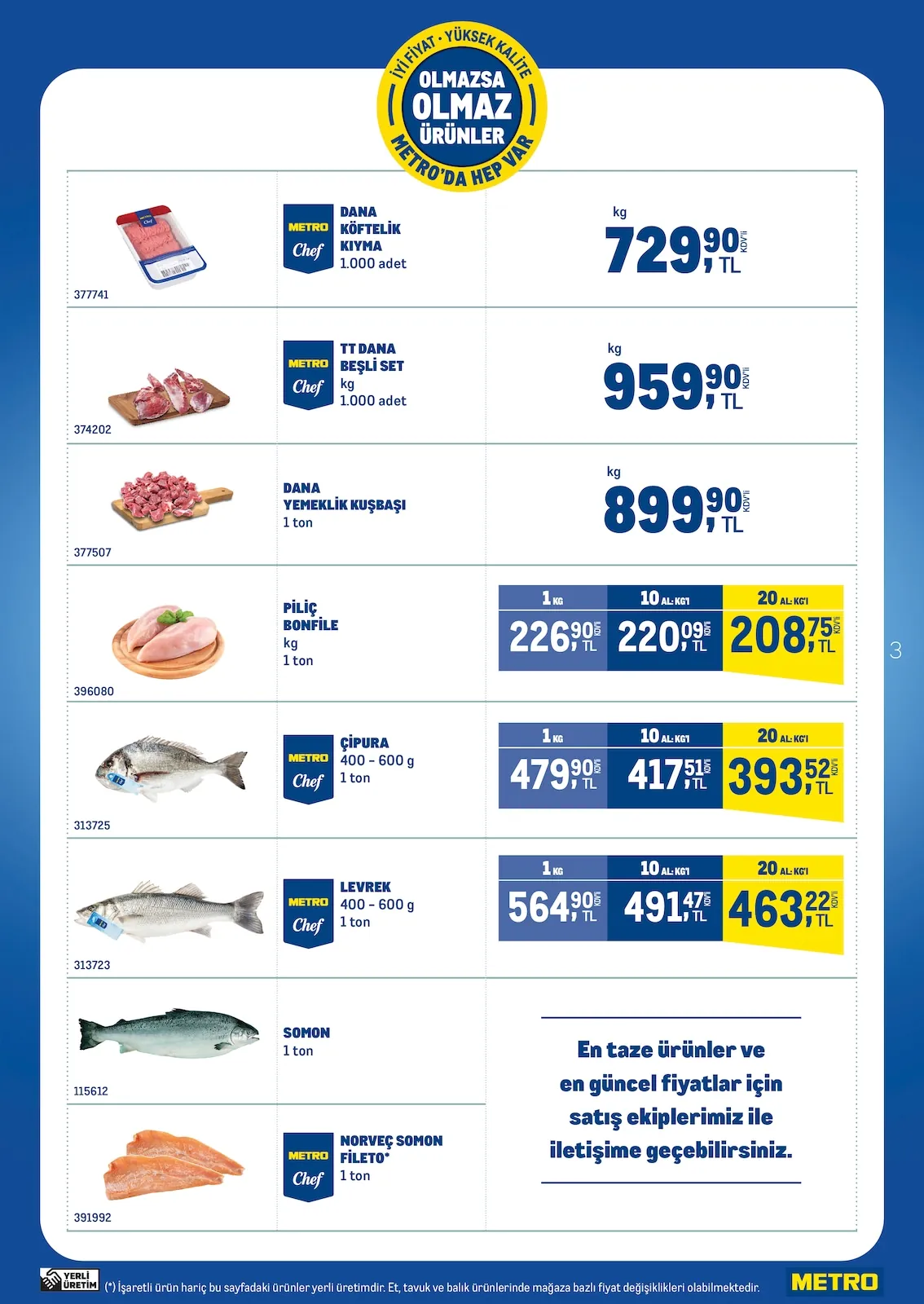 Metro Metro 29 Nisan 2026 Aktüel Kataloğu sayfa 3: Metro Chef Çipura 400-600 G, Piliç Bonfile Kg