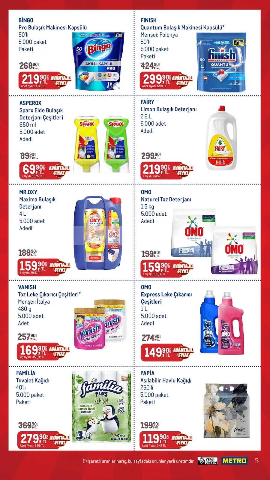 Metro Metro 1 Mayıs 2026 Aktüel Kataloğu sayfa 5: Omo Naturel Toz Deterjanı 1.5Kg, Familia Tuvalet Kağıdı 40'Lı